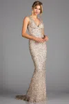 Scala 48883 Sequin Long Formal Prom Dress In Gold