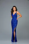 Scala 48949 Prom Formal Long Sequin Slit Dress In Blue
