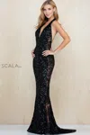Scala 48959 Beaded Long Lace Prom Formal Dress In Animal Print