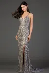 Scala 48977 Slit Long Formal Prom Mermaid Dress In Silver
