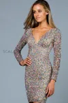 Scala 60036 Fitted Sequin Short Mini Cocktail Dress In Multi