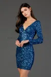 Scala 60036 Sequin Short Mini Cocktail Dress In Blue