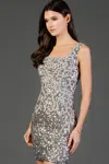 Scala 60046 Homecoming Sequin Short Cocktail Dress In Gray