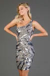 Scala 60058 Fitted Homecoming Sequin Short Dress In Silver