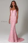 Scala 60093 Prom Long Formal Sequin Mermaid Dress In Pink