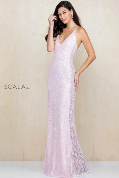 SCALA 60096 SEQUIN LONG FORMAL PROM FITTED DRESS