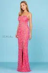 Scala 60100 Long Formal Slit Prom Sequin Dress In Pink