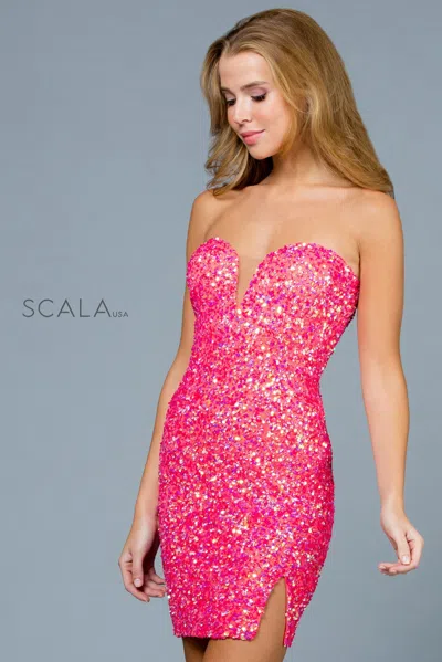 Scala 60195 Short Slit Homecoming Cocktail Dress In Pink