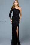 Scala 60205 Fitted Long Slit Formal Evening Prom Dress In Black