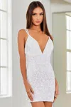 Scala 60240 Fitted Short Cocktail Beaded Dress In Neutral