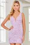 Scala 60241 Short Beaded Cocktail Pattern Dress In Pink