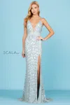Scala 60288 Prom Long Formal Mermaid Sequin Dress In Blue