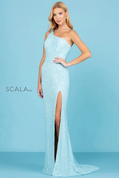 Scala 60290 Prom Fitted Slit Formal Evening Dress In Blue