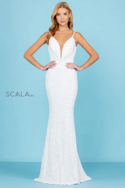 Scala 60297 Long Bridal Fitted Sequin Wedding Dress In Gold