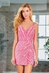 Scala 60303 Short Cocktail Beaded Sequin Mini Dress In Pink