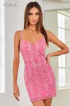 Scala 60308 Fitted Short Cocktail Sequin Mini Dress In Pink