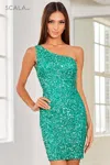 Scala 60311 Sequin Homecoming Short Fitted Cocktail Dress In Green