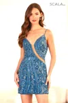 Scala 60736 Fitted Short Sequin Cocktail Dress In Blue