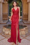 Scala 61316 Long Beaded Sequin Formal Prom Dress In Red
