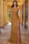 Scala 61338 Fitted Glittered Long Prom Dress In Gold