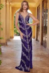 Scala 61355 Long Prom Sequins Dress In Purple