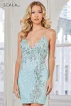 Scala 70106 Homecoming Short Sequin Fitted Cocktail Dress In Blue