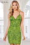 Scala 70108 Homecoming Short Beaded Sequin Cocktail Dress In Green