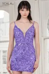 Scala 70120 Short Fitted Floral Sequin Cocktail Dress In Purple