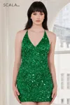 Scala 70116 Fitted Short Cocktail Homecoming Sequin Dress In Green