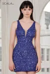 Scala 70128 Fitted Short Sequin Homecoming Cocktail Dress In Purple