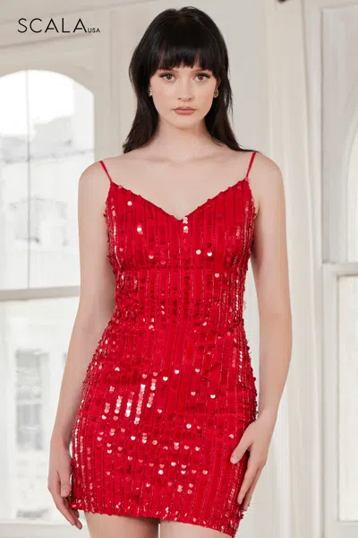 Scala 70180 Fitted Short Sequin Cocktail Dress In Red