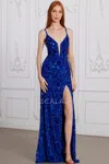 Scala 80106 Beaded Prom Long Formal Evening Dress In Blue