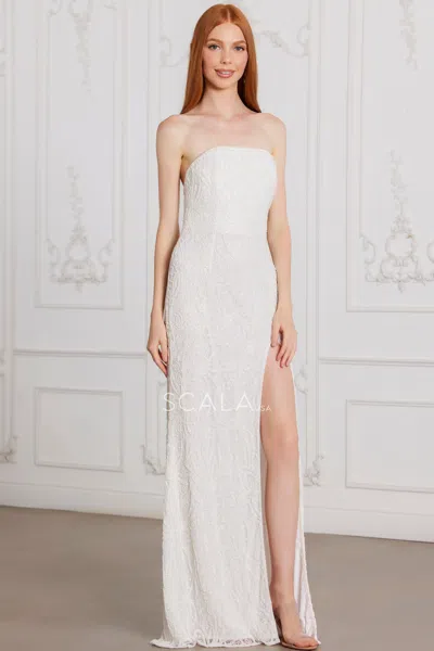 Scala 80109 Long Fitted Bridal Gown Beaded Wedding Dress In White