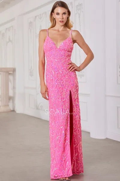 Scala 80117 Beaded Prom Long Formal Sequin Evening Dress In Pink
