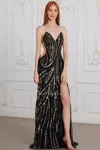 Scala 80123 Long Sequin Formal Beaded Slit Prom Dress In Animal Print
