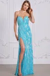 Scala 80124 Prom Long Formal Fitted Sequin Evening Dress In Blue