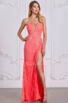 Scala 80132 Prom Fitted Long Formal Beaded Evening Dress In Pink