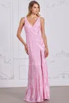 Scala 80133 Prom Long Formal Striped Sequin Evening Dress In Pink