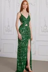 Scala 80143 Sequin Long Formal Fitted Keyhole Prom Dress In Green