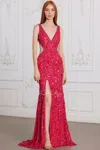 Scala 80148 Long Fitted Sequin Prom Beaded Formal Dress In Red
