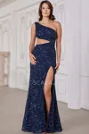 Scala 80156 Prom Sequin Fitted Long Formal Slit Dress In Blue