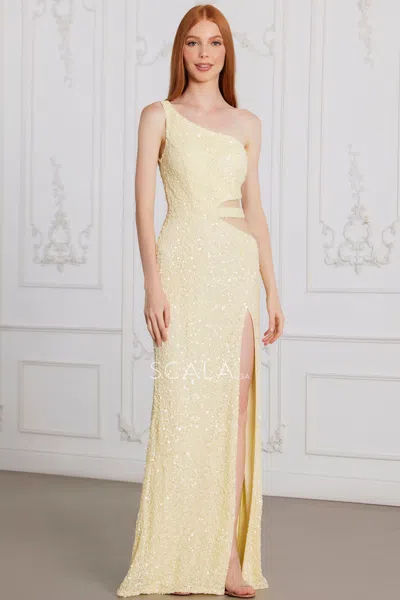 Scala 80162 Fitted Sequin Prom Long Formal Evening Dress In Gold