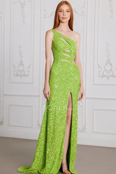 Scala 80167 Prom Fitted Long Formal Sequin Dress In Green