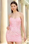 Scala 80205 Beaded Short Fitted Cocktail Homecoming Dress In Pink
