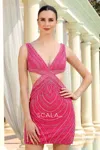 Scala 80226 Beaded Homecoming Short Fitted Mini Dress In Pink
