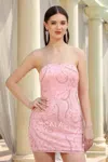 Scala 80231 Homecoming Beaded Sequin Short Cocktail Dress In Pink