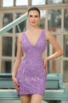 Scala 80246 Sequin Fitted Homecoming Short Mini Dress In Purple