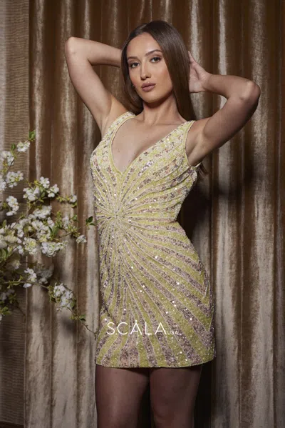 Scala 80263 Homecoming Short Fitted Sequin Dress In Brown