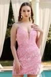 Scala 80264 Homecoming Sequin Fitted Short Cocktail Dress In Pink