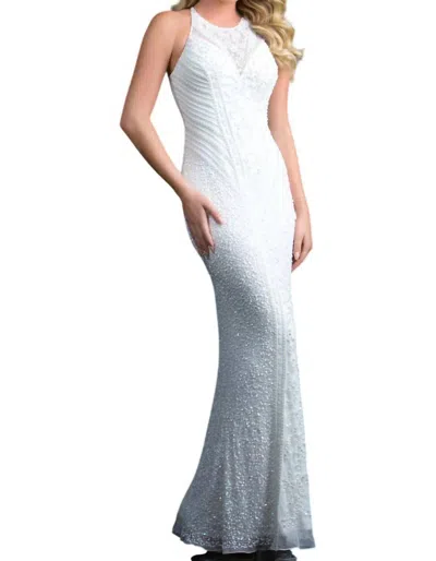 Scala Beaded Evening Gown In Ivory In White